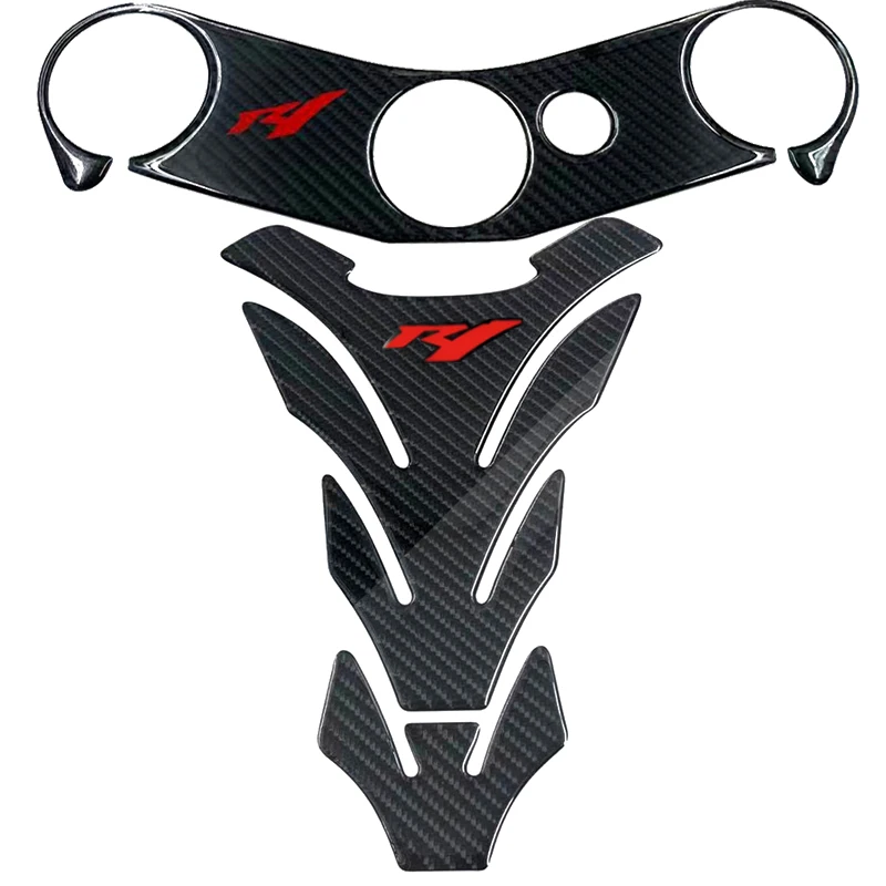 Tampon Reservoir Moto Autocollant De Moto En Fibre De Carbone 3D Pour Yam&aha YZF R1 YZFR1 YZF1000 2007 2008 Réservoir Carburant De Gaz Pétrole Autocollants à Triple Pince