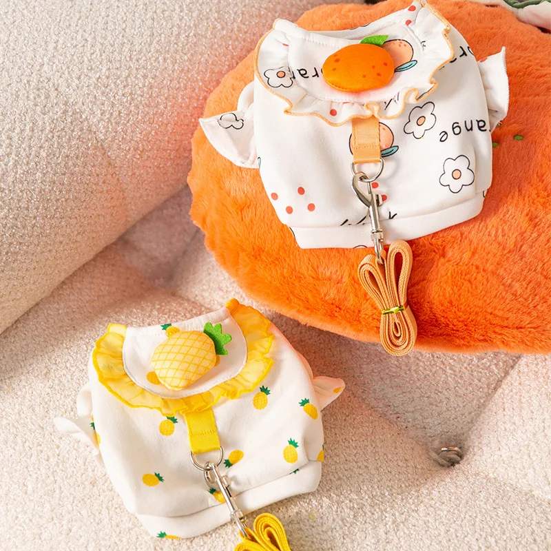 

Pet Clothes Fruit Full Print with Lead Rope Sweater Dog Cat Clothes Small Dog Two-legged Clothing Dog Clothes for Small Dogs