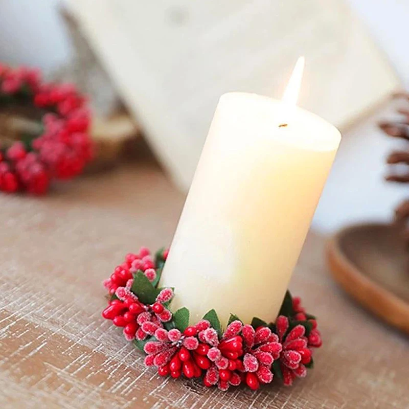 

Christmas Decoration Simulated Berry Garland Wreath Candle Holder Xmas Table Wedding Living Room Table Candlestick Decor