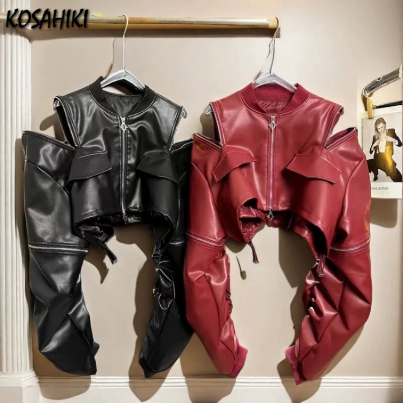 2025 Y2k Aesthetic PU Leather Jacket Womens Streetwear
