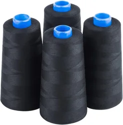 Premium Black Polyester Sewing Thread - 4 Spools, 12,000 Meters Total (White)
