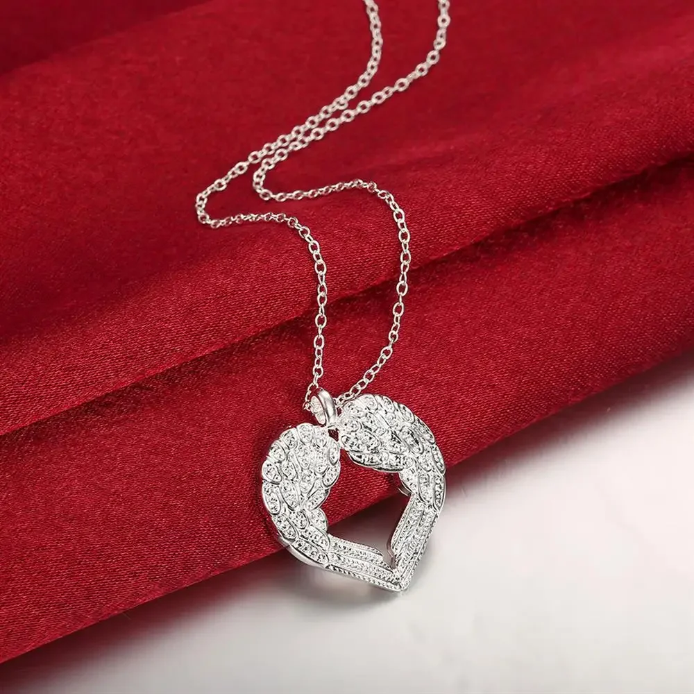 925 sterling Silver Angel wings heart Pendant Necklace for Women luxury fashion party wedding accessories Jewelry Christmas gift pendant necklace,silver necklace,silver pendant,silver necklace charms