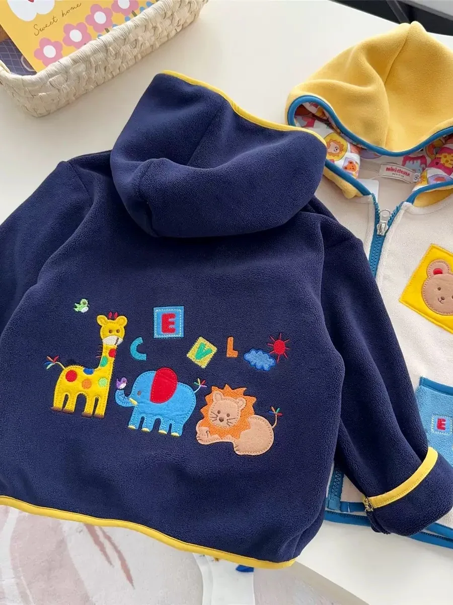 Miki25 가을 겨울 어린이를위한 후드 코튼 자켓 소년 소녀 따뜻한 양털 안감 코트 귀여운 아동 의류 유행 어린이 복장