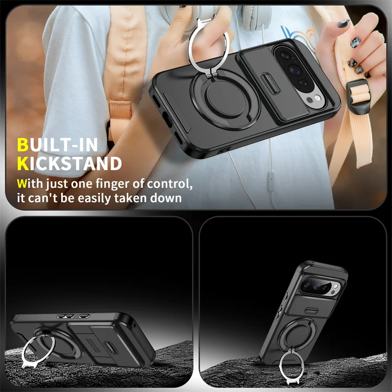 Enhanced Armor Protective Case with Magnetic Ring and Slide Lens Cover