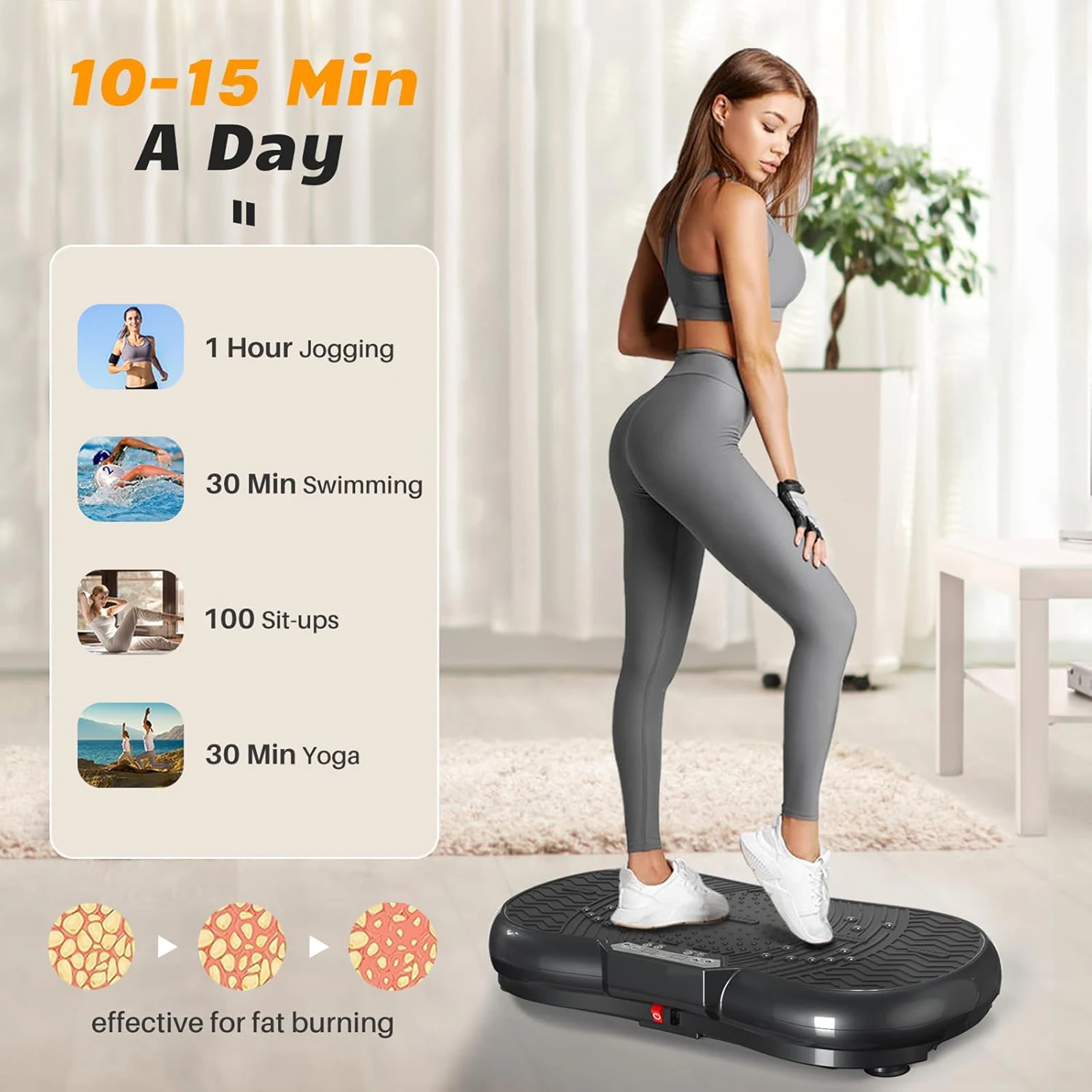 Bigzzia Vibration Plate Exercise Machine 10 Mode Whole Body Workout Vibration Fitness Platform with Jump Rope Bluetooth Speaker