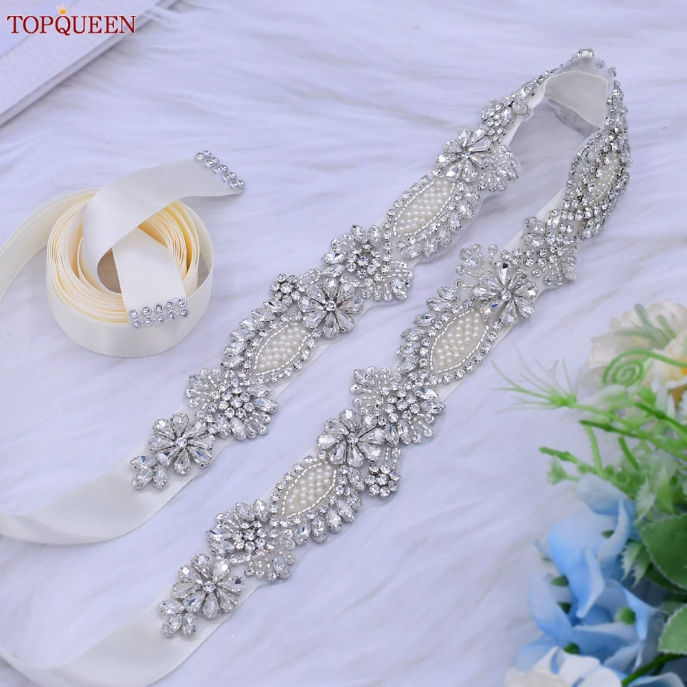 

TOPQUEEN Luxurious Crystal Rhinestone Bridal Sash New Wedding Belt Banquet Dress Accessories Belt Bridesmaid Ribbon Belt S481