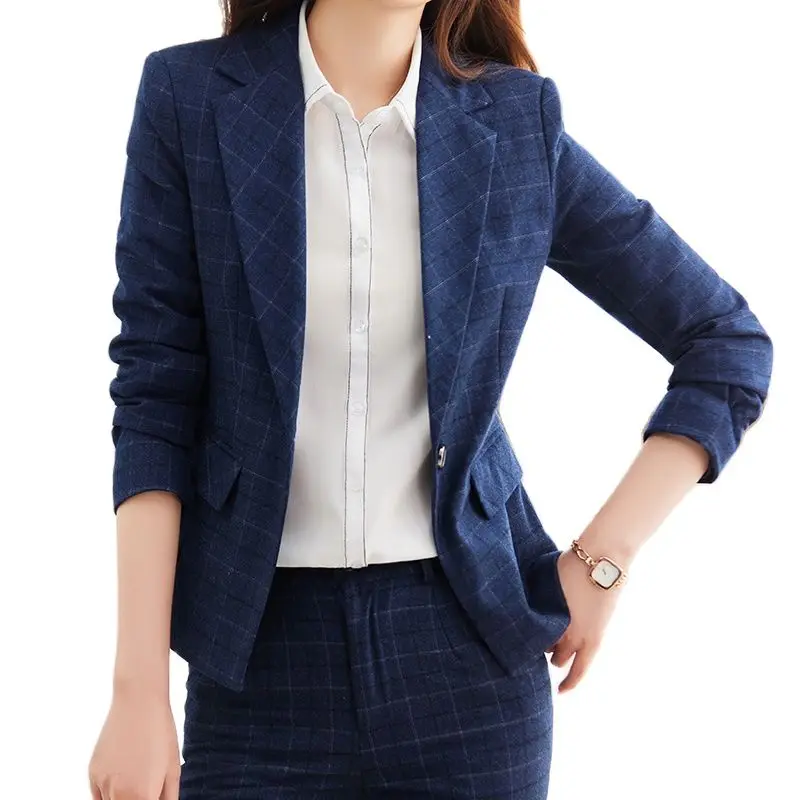 

Lenshin High-quality 2 Piece Set Plaid Formal Pant Suit Blazer Office Lady Uniform Designs Women Keep Slim Jacket and Trousers