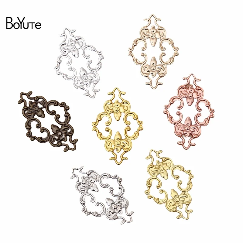 

BoYuTe (100 Pieces/Lot) 23*36MM Metal Brass Filigree Plate Flower Charms for Jewelry Making Diy Handmade Materials