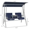 2 Person Porch Swing with Stand, Outdoor Swing with Canopy, Pivot Storage Table, 2 Cup Holders, Cushions for Patio, Backyard 3