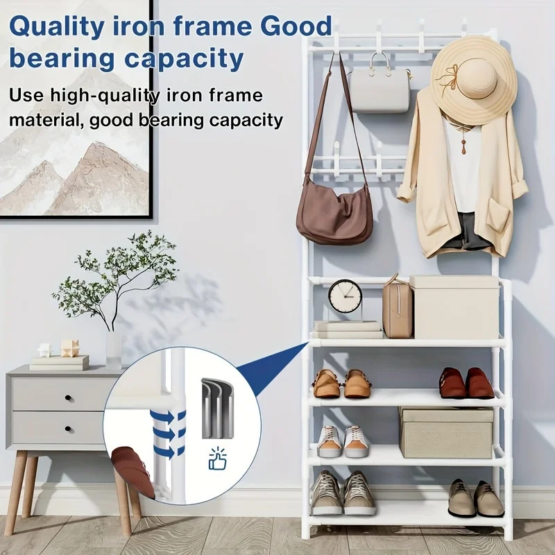 67-Inch Shoe Rack Multifunctional Metal 5-Tier High Capacity Storage 8 Double Hooks For Entryway Organization shoe rack shoe organizer