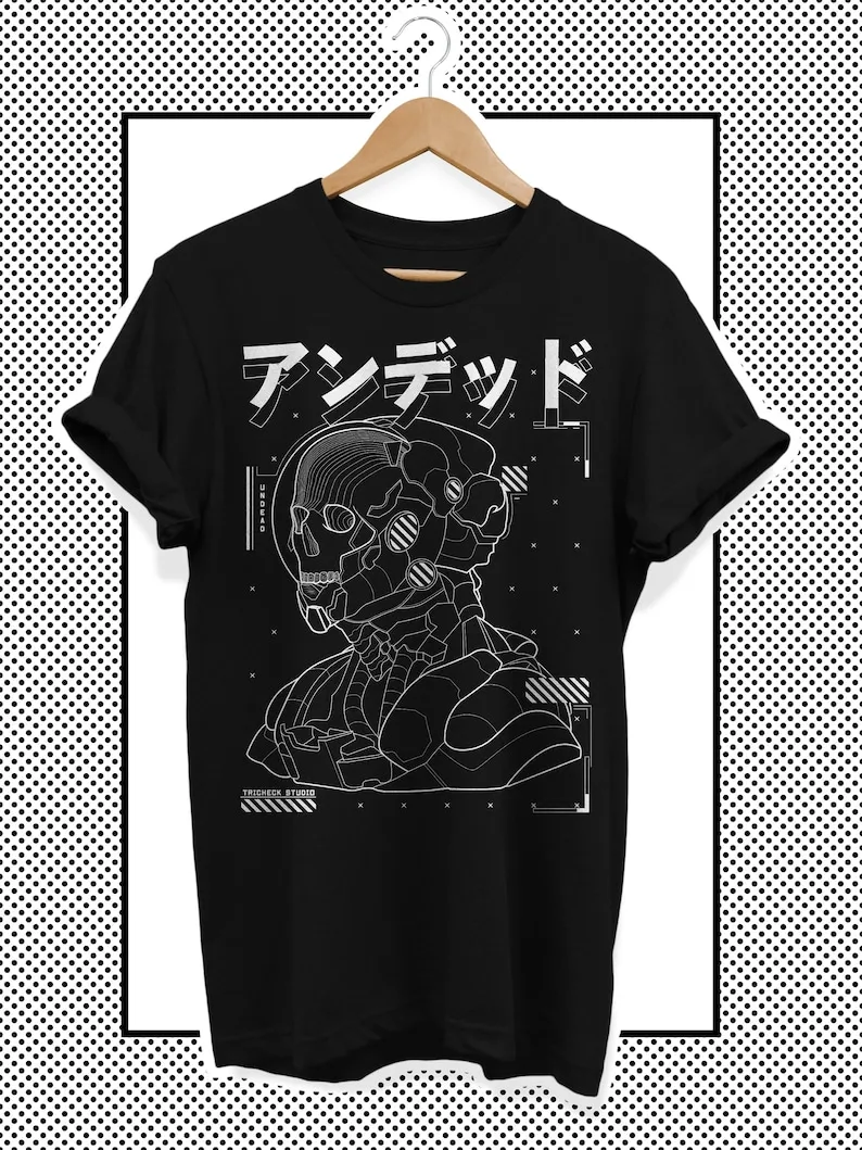 T Ing Élőhalott Japán nyelv techwear Öltözés vel Futurista Stramm harajuku Gót Anime Japán streetwear darkwear