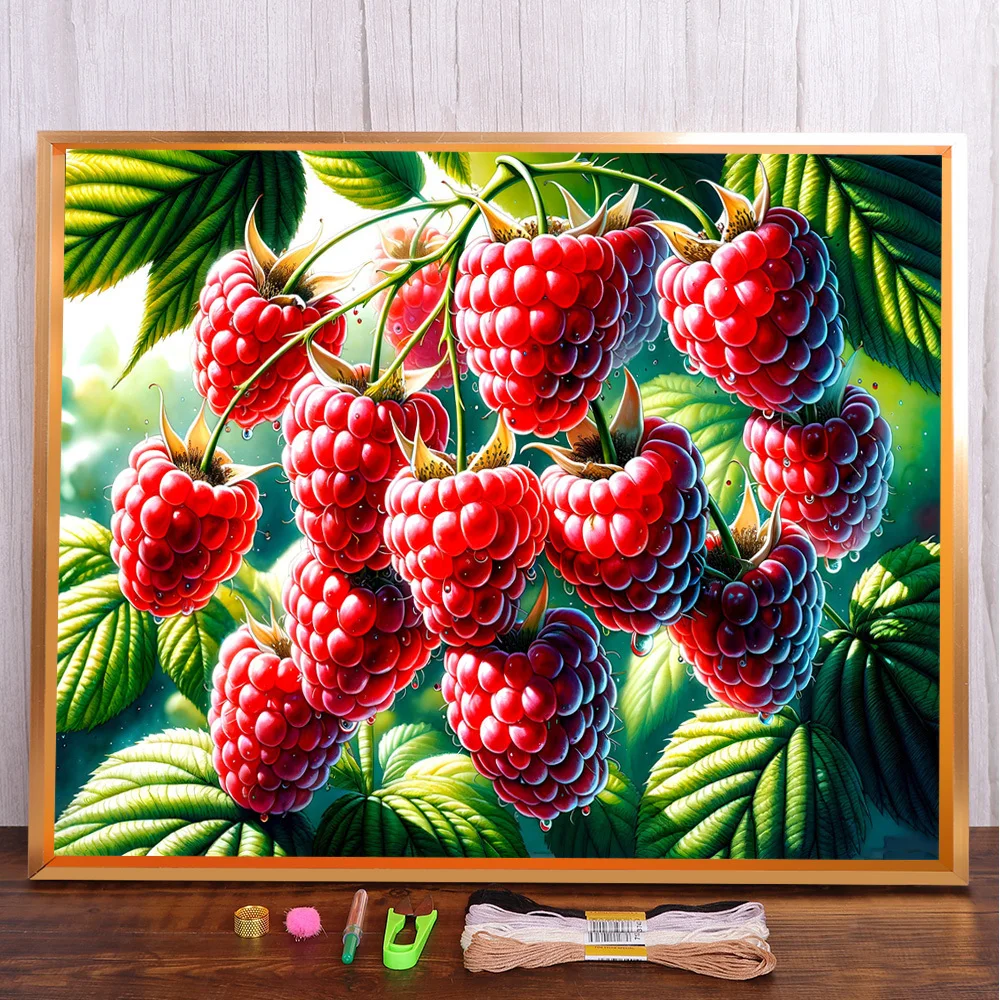 Obst Himbeere vor gedruckt Kreuz stich DIY Stickerei Full Kit Stricken Handarbeit handgemachte Handarbeit magische Geschenk Raum dekor