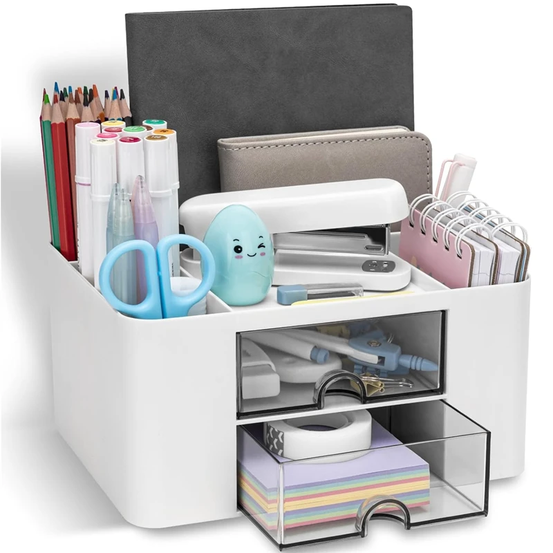 

Desk Organizer with 2 Drawer, Multi-Functional Pencil Pen Holder for Desk, Desk Organizers and Storage with 5 Compartments