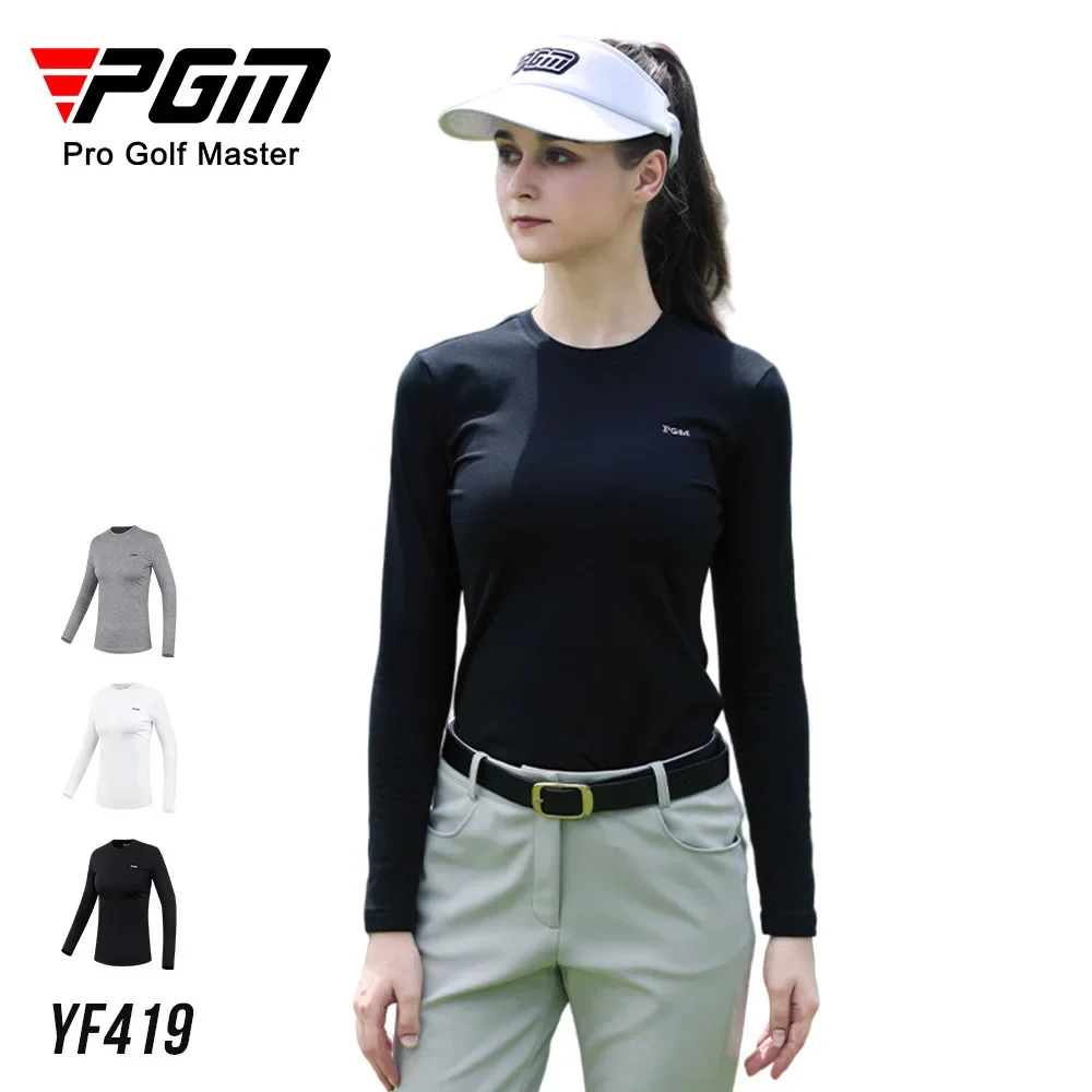 PGM Golf Apparel Women's Underlay Autumn/Winter Round Neck Long sleeved T-shirt Warm Women's Brushed Lining