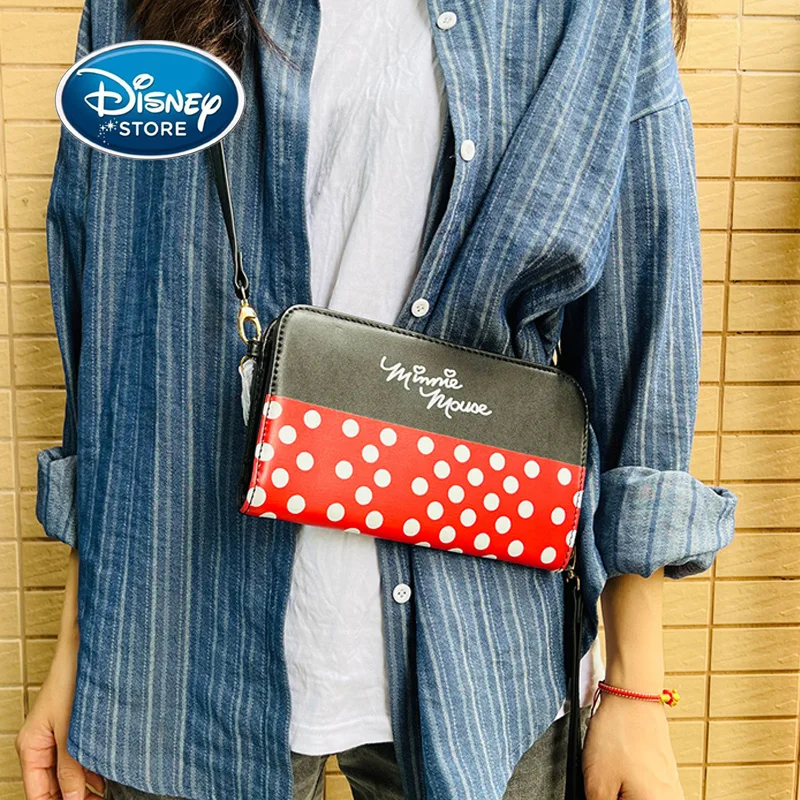 

Spot Disney Mickey Mouse Minnie Ladies PU Shoulder Messenger Bag Wallet Card Bags Girl Multifunctional Clutch Long Coin Purse
