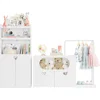 Toy Storage Organizer with Clothes Rail, Combination Type Kids Bookshelf and Bookcase  Box with Wheels, Toddler Bookshelf 6