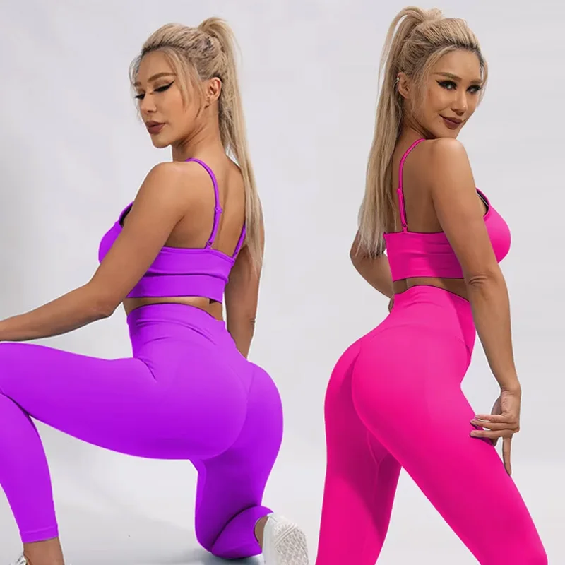 Seamless Fitness Suit Yoga Set Women Gym Clothing Push Up Workout Clothes for Woman Sportswear Scrunch Leggings Sports Bra Sets