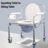 Mobile Potty Chair with Wheels Multifunctional Water Proof Non Slip Armrest Shower Wheelchair 5 Adjustable Heights for Bedside 5