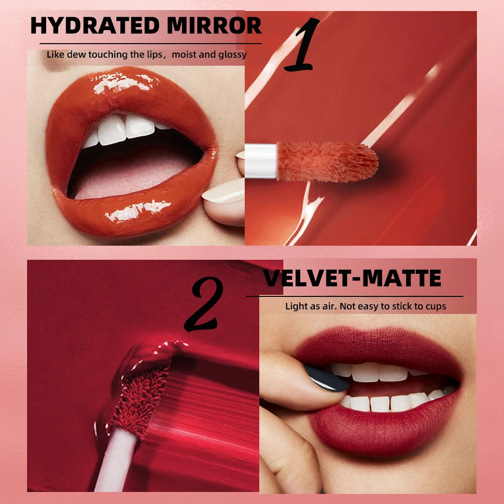 2 In 1 Matte Liquid Lipstick And Mirror Lipgloss Cosmetic Waterproof Lip Glaze Double Head Long-lasting Lip Tint Makeup lip gloss lip makeup lip glaze lip tint