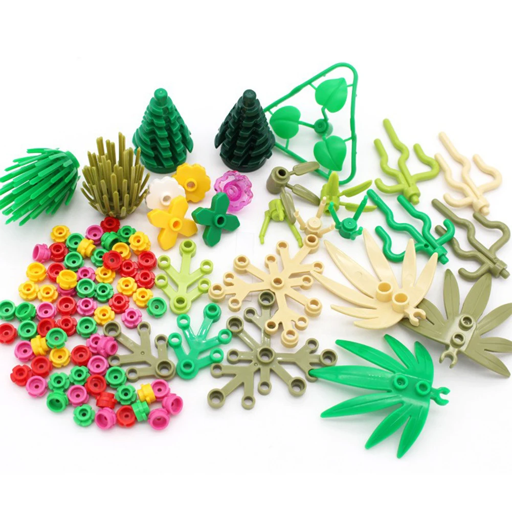 MOC Plants Accessories Bricks Grass Tree Leaf Flower Bush Jungle Building Blocks City House Street Kids Puzzle Assemble Toys building blocks toys,puzzle toys