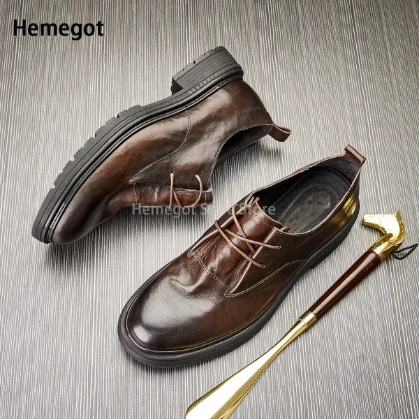 Low Top Round Toe Leather Shoes Men's Leather Soft Leather Soft Sole Casual Shoes British Style Business Brand Men's Single Shoe 2