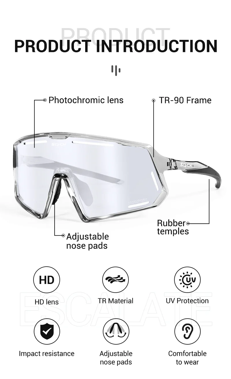 SCVCN Photochrome Radfahren Sonnenbrille Männer Frauen UV400 Im Freien Sport Brillen Fahren Baseball MTB Rennrad Radfahren Gläser – Detail 2