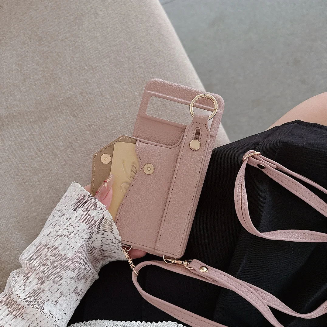 Luxury Crossbody Leather Wallet Case with Hand Strap