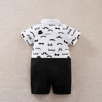 Boys Cartoon Printed Clothes Short Sleeve Bow Tie Romper  Moustache Cotton Baby Gentleman Newborn Toddler Baby Jumpsuit Print 2
