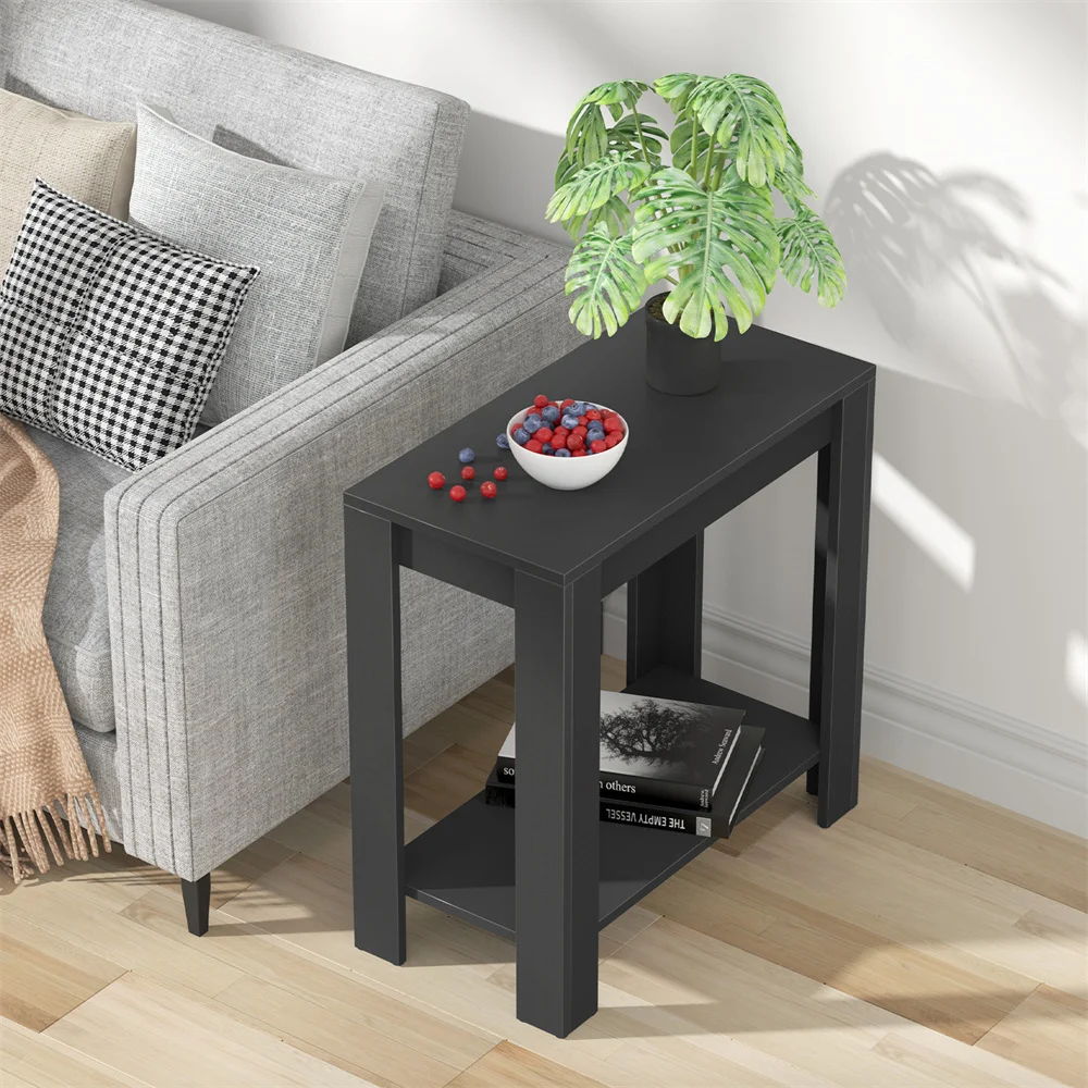 LUVODI Modern Sofa Side Table with 2-Tier Open Storage Narrow Nightstand End Table for Living Room And Office