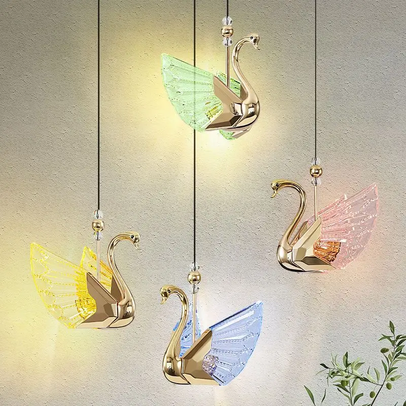 

Nordic Swan LED Pendant Light Alloy+Acrylic Hanging Lamps Living Room Bedroom Bedside Wall Table Lamp Home Decor Indoor Lustres
