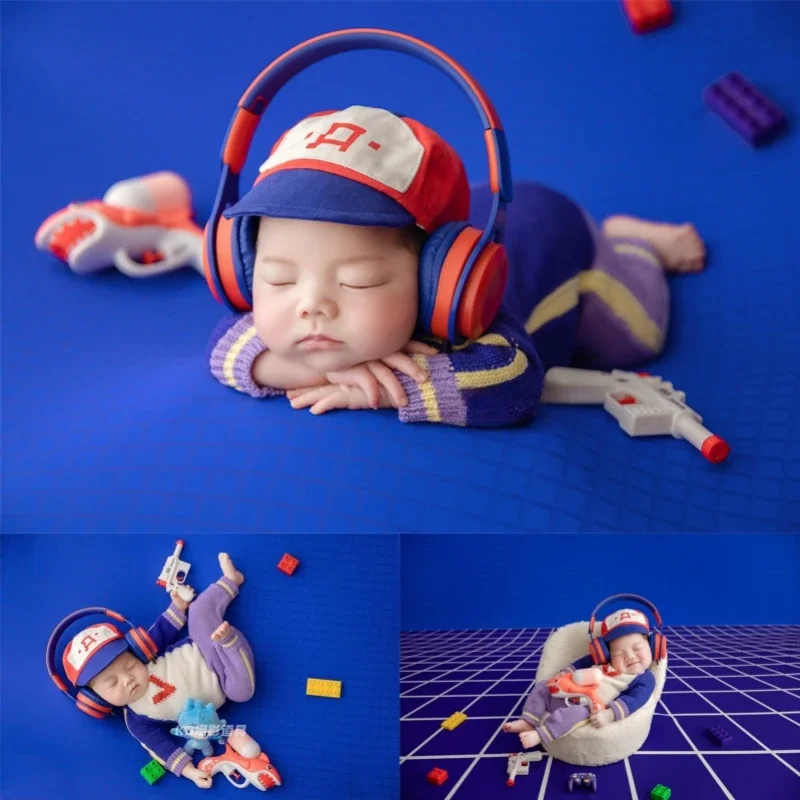 Newborn Baby Photography Props Backdrop Game Boy Knitting Outfit Headphone Toys Decorations Fotografia Studio Shoots Photo Props