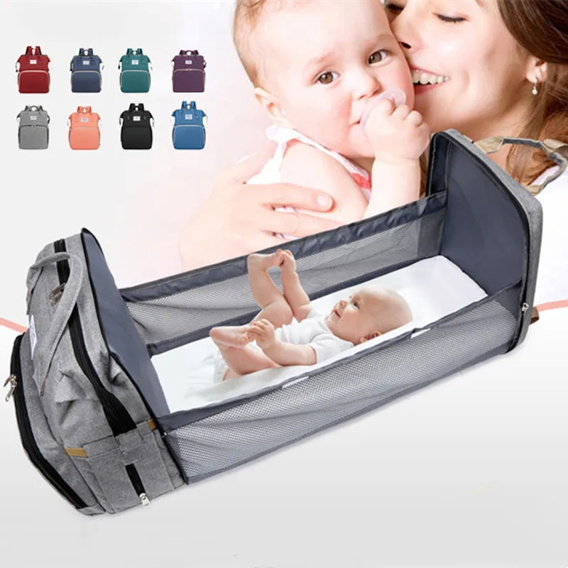 

Portable Folding Mommy Bag Baby Diaper Bag Crib Bed Large-capacity Backpack Female Mommy Outting Waterproof Travel Stroller Bags