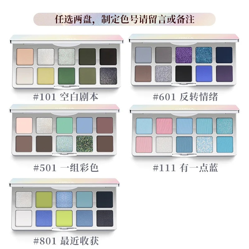 SHEDELLA Fantastic 10Colors Eyeshadow Palette Blue Purple Green Easy to Wear Eyes Long-lasting Makeup