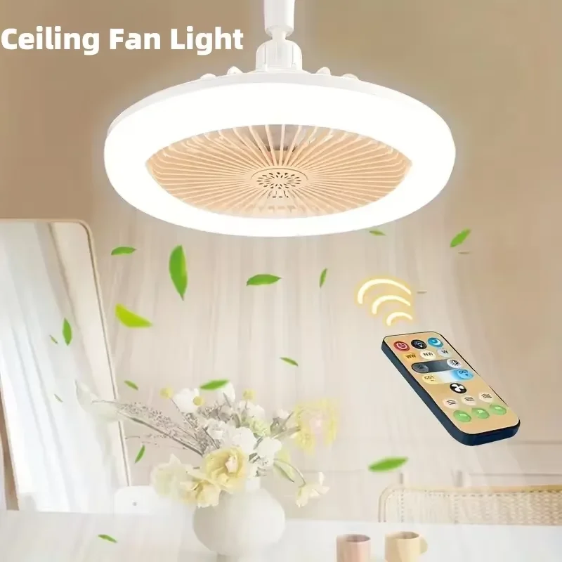 2-in-1 Three-speed Mode LED Fan Light LED Lamp Bead E27 Screw Fan Light Remote Control Wall Control Bedroom Ceiling