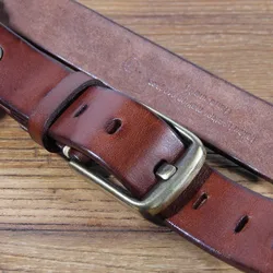 Retro casual extra thick top layer vegetable tanned cowhide belt pure copper wide pin buckle men's tooling belt jeans belt