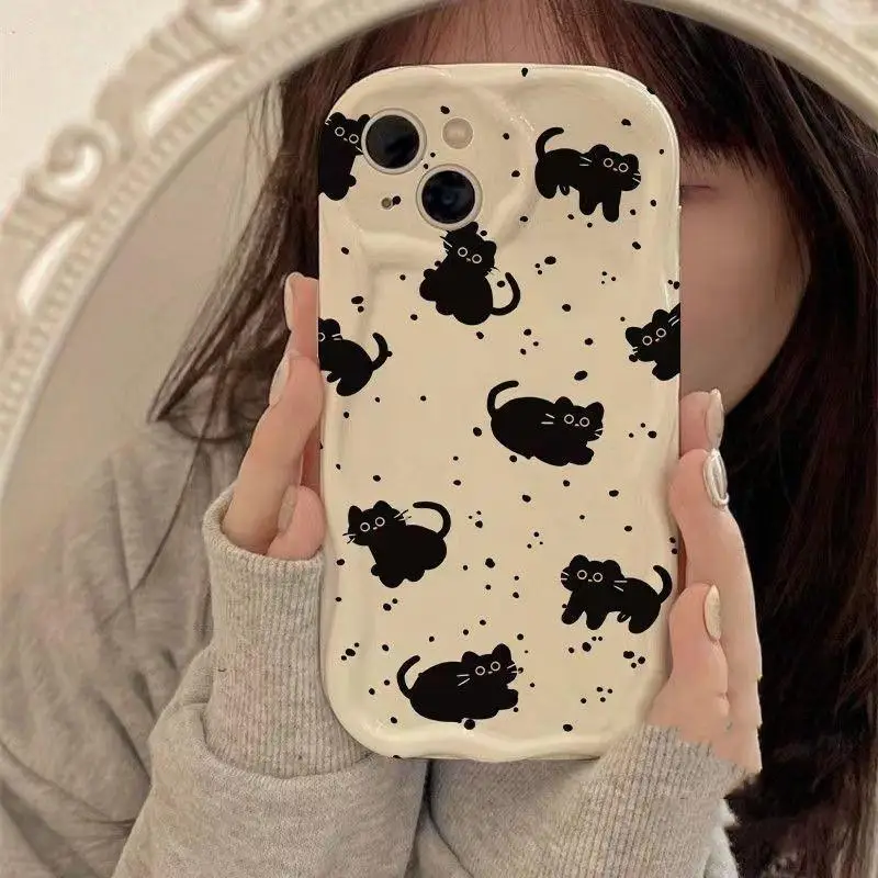 Chic Black Cat Wrist Chain Phone Case Cover