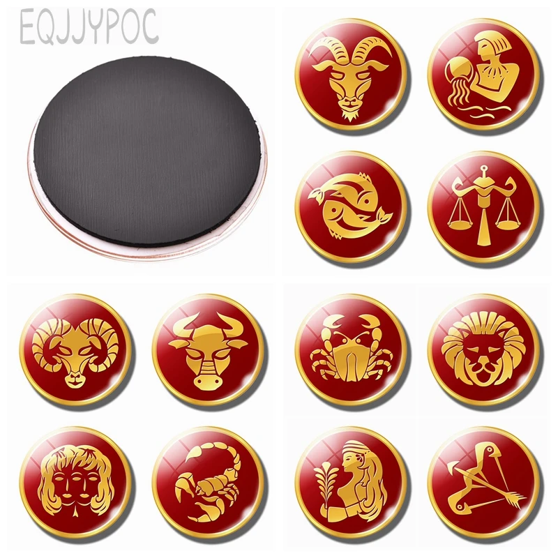 Gold and red twelve constellations 30 mm glass fridge magnet aries 