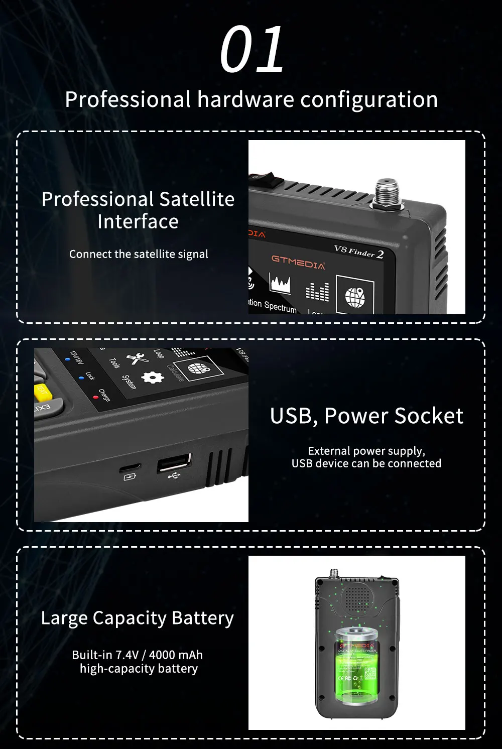2026 V8 Finder 2 Satellite Finder Meter DVB-S/S2/S2X 3.5 Inch thumbnail 4