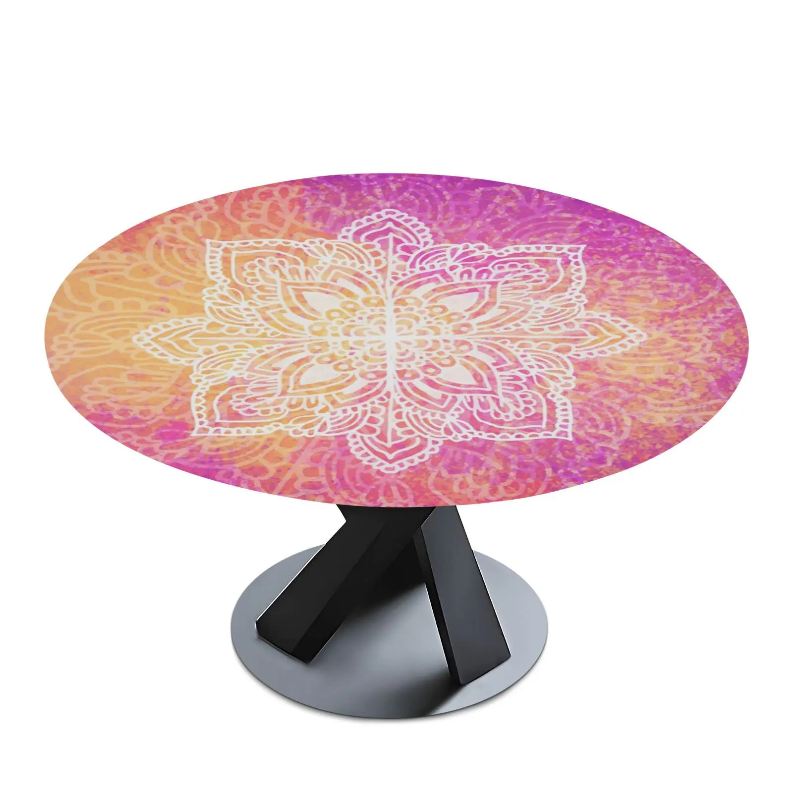 

Pretty Mandala Round Fitted Tablecloth Elastic Table Cover Waterproof Dining Table Cover for Indoor Outdoor Decor Table Cloth