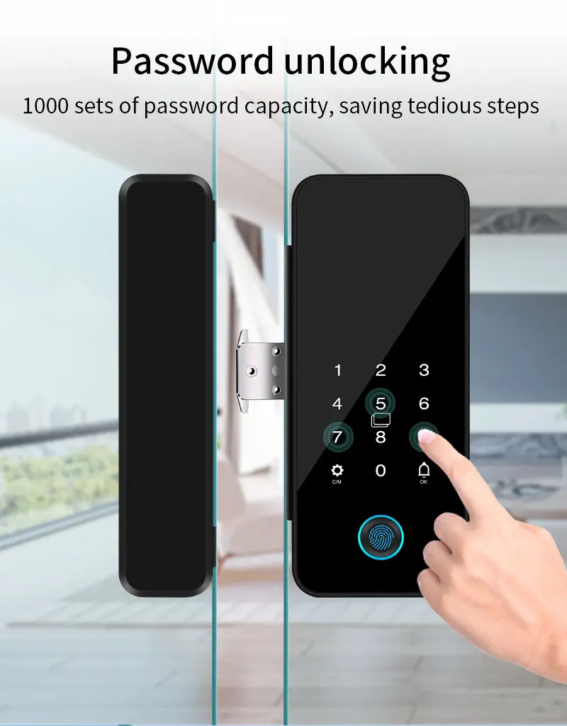 Tuya Bluetooth Biometric Glass Door Smart Lock Fingerprint Password Card Electro