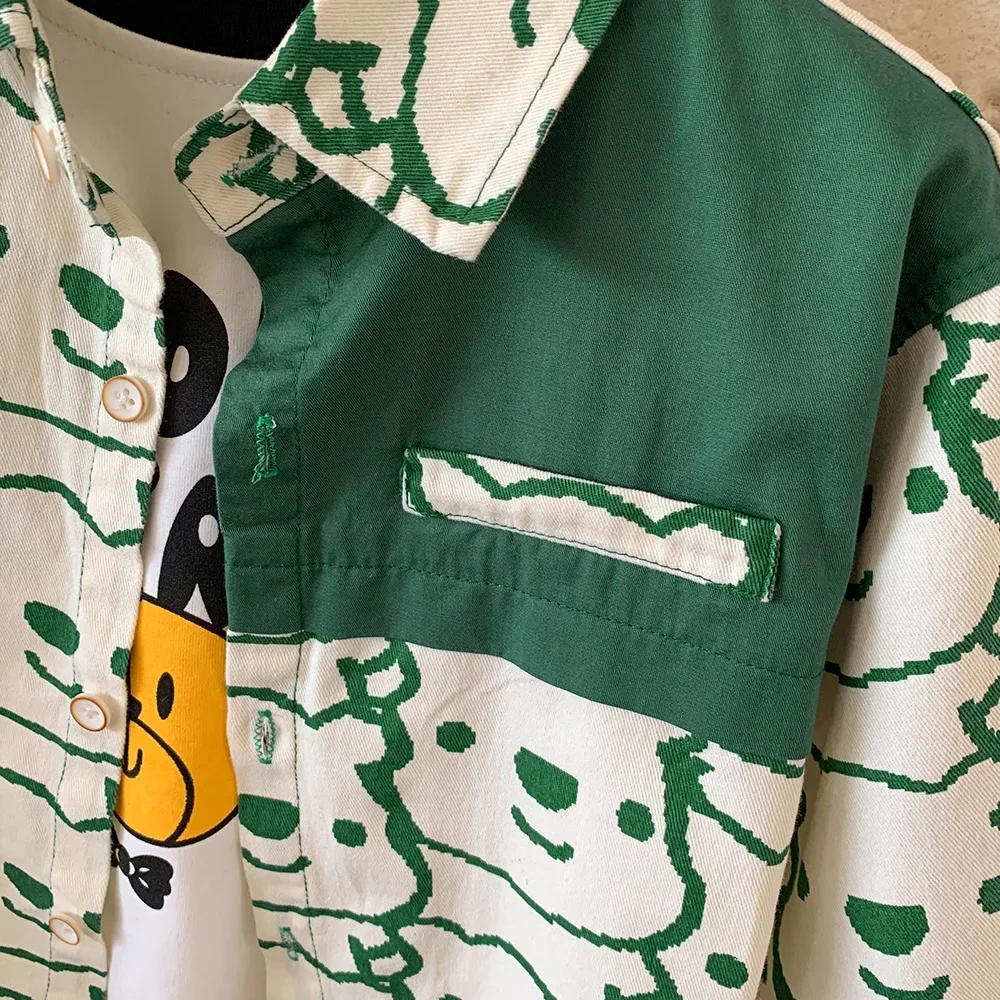 Boys Spring and Autumn Cotton Shirt Kids Korean Version CasualTop Medium Small Children Bear Pattern T-Shirt