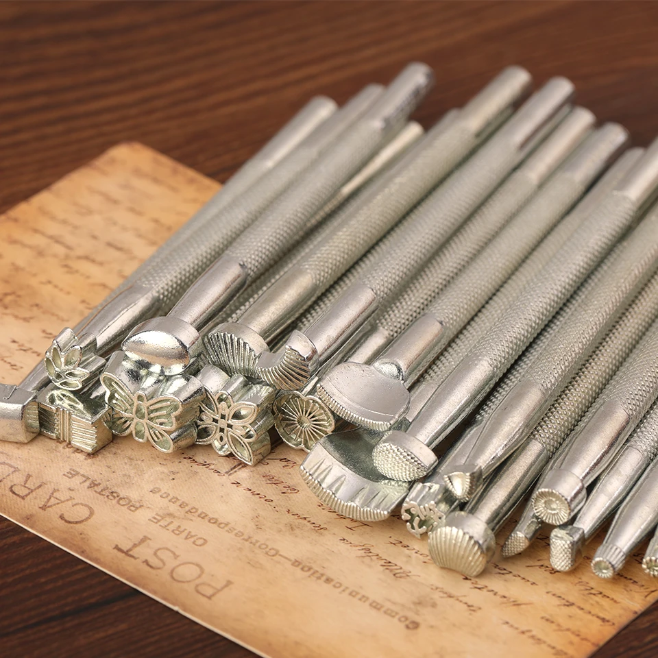KRABALL Leather Stamping Kit Stainless Steel Leather Carving Tools Rubber Hammer Working Saddle Making for Craft
