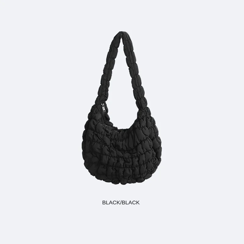 Large Capacity Fashionable Blue Summer New Baguette Bag Single Shoulder Down Pleated Armpit Bag