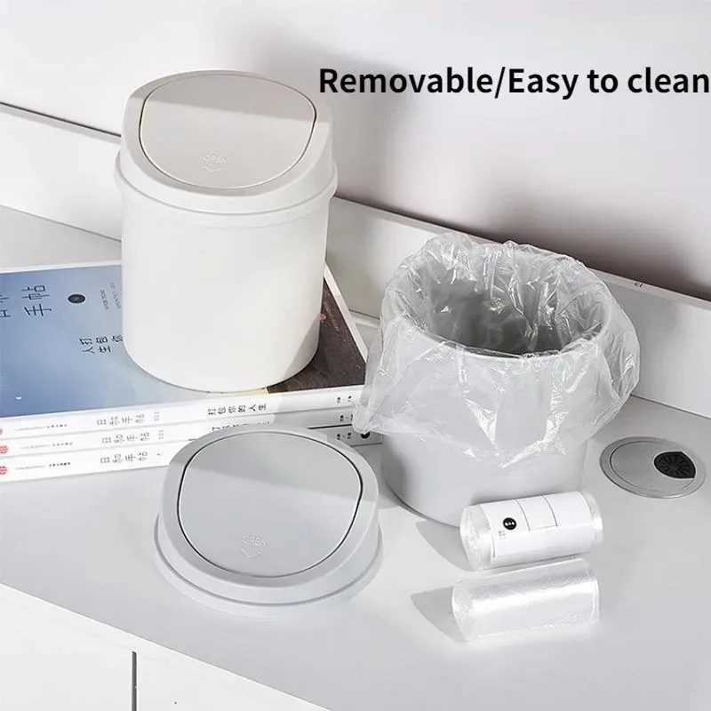 Mini Desktop Bin Small Trash Can Tube with Cover Bedroom Trash Can Garbage Clean Workspace Storage Box Home Desk