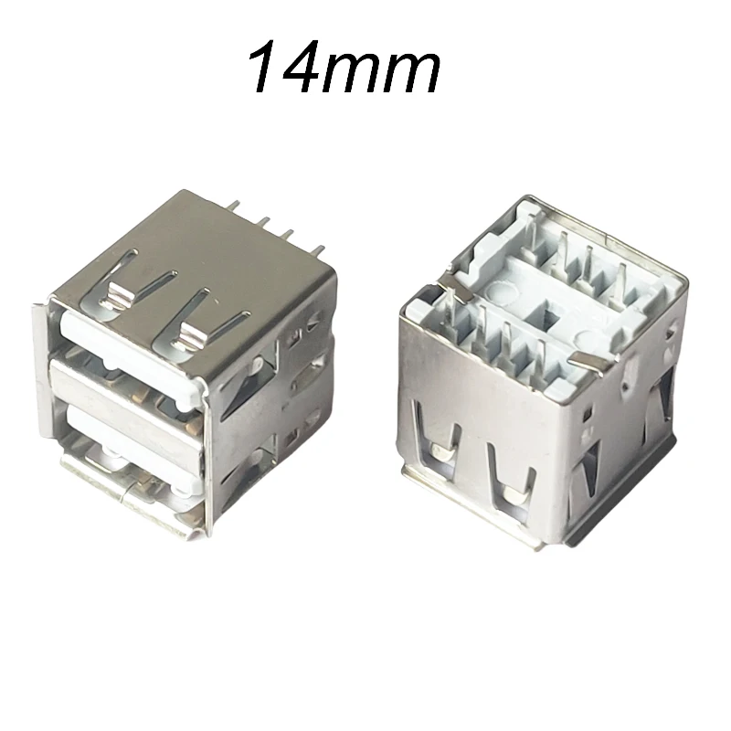 Dual USB 2.0 Female Connector Socket - 8-Pin, 180° Design, 14mm Length (5-Pack)