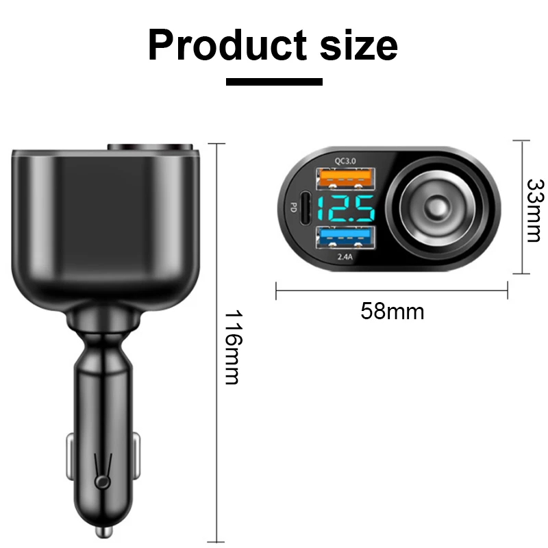 Car Charger 3 USB Port Fast Charge Adapter for 12V 24V Vehicles