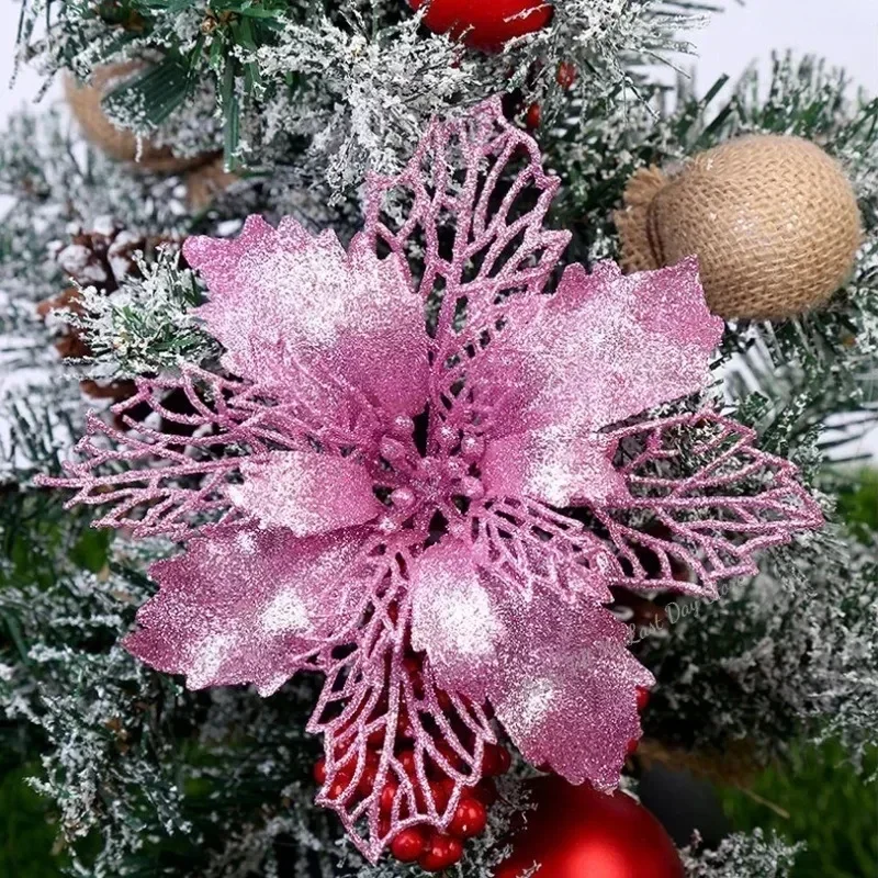 1/5pcs 10cm Christmas Decoration Glitter Flowers Christmas Tree Pendant for Home Decor Xmas Navidad New Year 2026 Ornaments