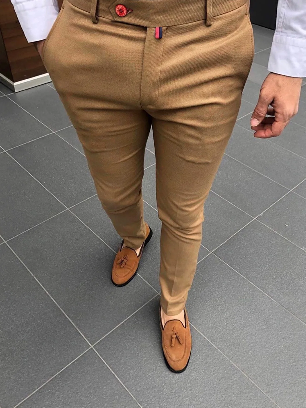 New Fashion Men's Suits Pants Slim Fit Pencil Pants Vintage Solid Color Buttoned Business Casual Trousers Male Clothes Pants Man 2