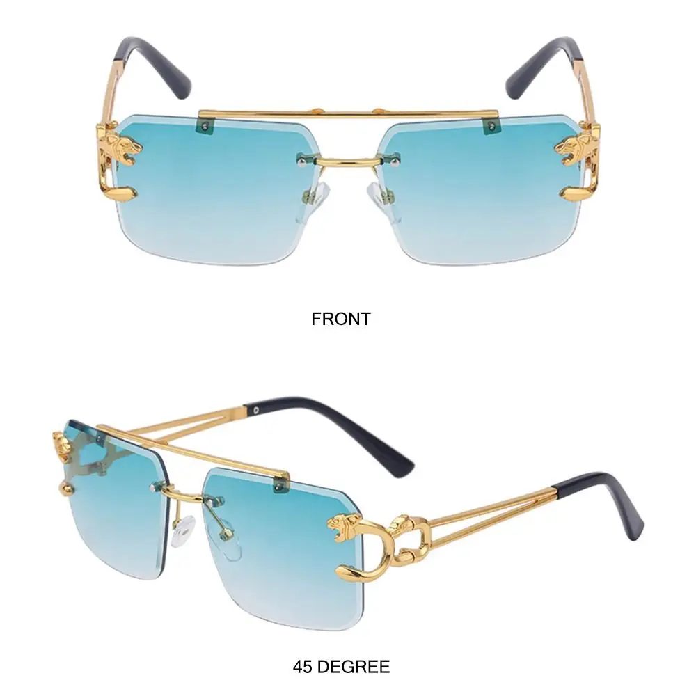 Steampunk Gold Lion Rimless Square Luxury Sunglasses