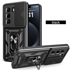 Shockproof Armor Case with Slide Lens Protection and Holder Ring Cover for Hot 50i 4G (SLsj-Black)